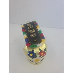 Vintage Swiss Cowbell w/ Edelweiss Floral Strap Decorative Alpine Bell